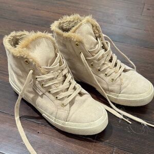 Superga Beige Faux-Fur High-Top Sneakers